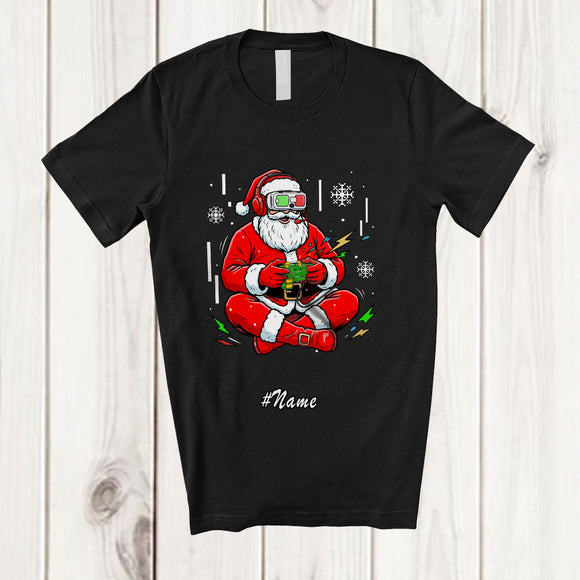 MacnyStore - Personalized Custom Name Santa Playing Video Game; Amusing Christmas X-mas Gamer Nerd T-Shirt