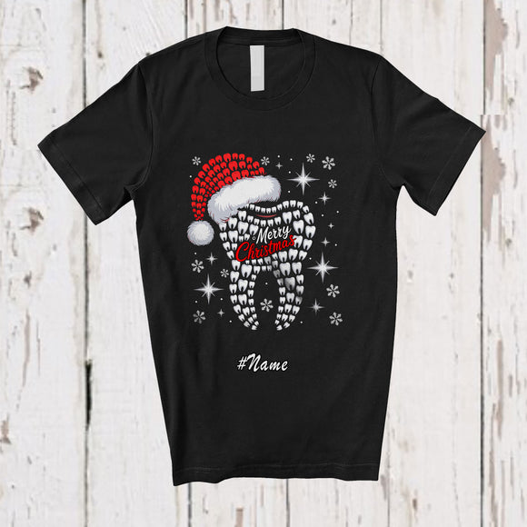 MacnyStore - Personalized Custom Name Merry Christmas; Humorous Santa Tooth Shape; Dental Squad Dentist T-Shirt