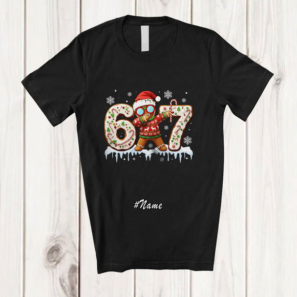 MacnyStore - Personalized Custom Name Dabbing Gingerbread Candy Canes; Joyful Christmas Six Seven 67 T-Shirt