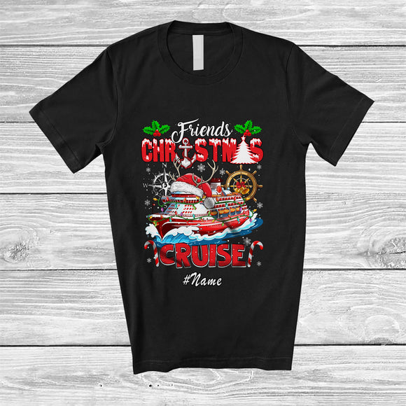 MacnyStore - Personalized Custom Name Friends Christmas Cruise; Humorous Reindeer Santa Cruise Ship T-Shirt
