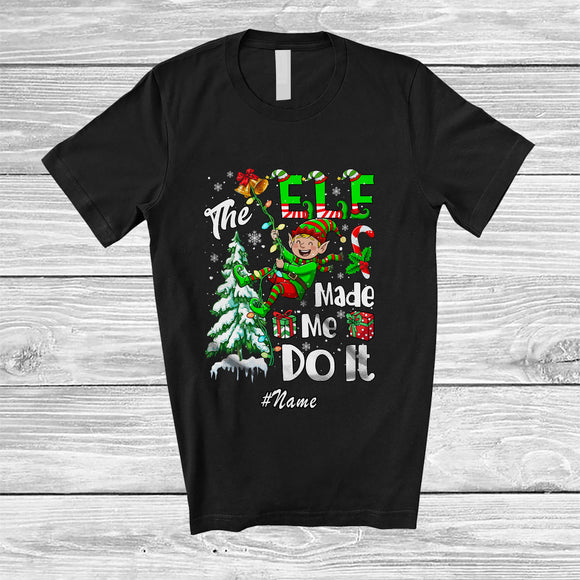 MacnyStore - Personalized Custom Name The Elf Made Me Do It; Joyful Christmas Lights Elf Hanging Squad T-Shirt