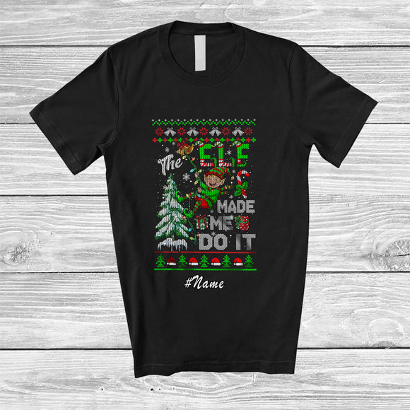 MacnyStore - Personalized Custom Name Elf Made Me Do It; Fantastic Christmas Lights Sweater Elf Hanging T-Shirt