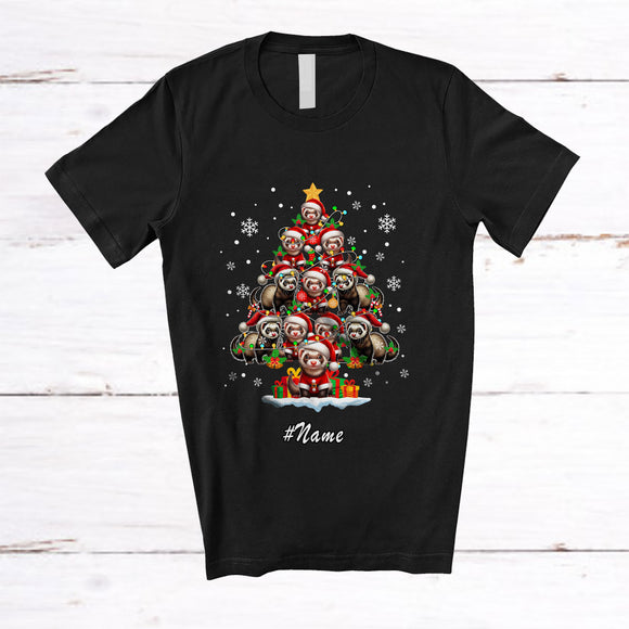 MacnyStore - Personalized Custom Name Santa Ferret Christmas Tree; Adorable X-mas Ferret Animal T-Shirt