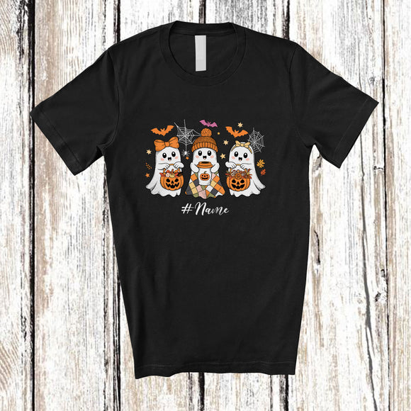 MacnyStore - Personalized Custom Name Three Boo Ghost With Coffee Pumpkins; Lovely Halloween Family T-Shirt
