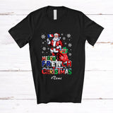 MacnyStore - Personalized Custom Name Merry French Christmas; Lovely Santa French Flag Snow; Family T-Shirt