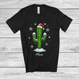 MacnyStore - Personalized Custom Name Santa Cactus; Humorous Christmas Lights Tree Cactus X-mas T-Shirt