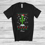 MacnyStore - Personalized Custom Name Santa Cactus; Humorous Christmas Lights Tree Sweater Cactus T-Shirt
