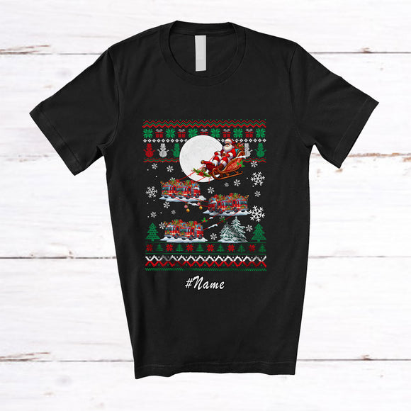 MacnyStore - Personalized Custom Name Santa Sleigh Reindeer Fire Trucks; Amazing Sweater Driver T-Shirt