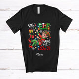MacnyStore - Personalized Custom Name Elf Made Me Do It; Humorous Christmas Lights Elf Hanging T-Shirt