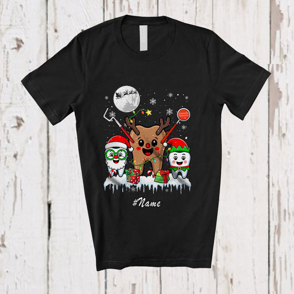 MacnyStore - Personalized Three Reindeer Elf Santa Dentist; Proud Custom Name Christmas Jobs T-Shirt