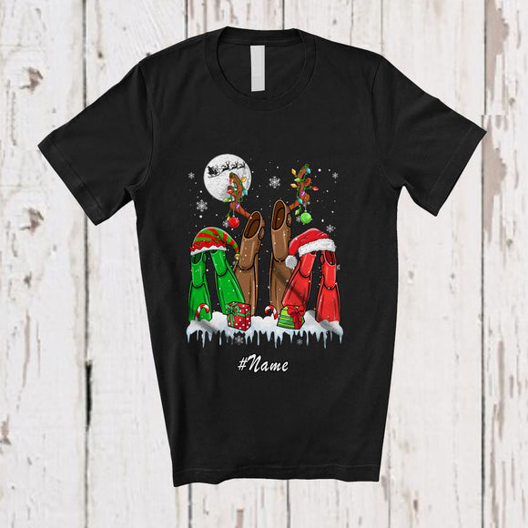 MacnyStore - Personalized Three Reindeer Elf Santa Scuba Diver; Proud Custom Name Christmas Jobs T-Shirt