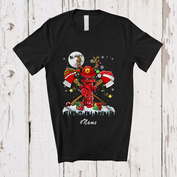 MacnyStore - Personalized Three Reindeer Elf Santa Firefighter; Proud Custom Name Christmas Jobs T-Shirt