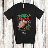 MacnyStore - Personalized Custom Name Merry Christmath; Lovely Christmas Math Hippopotamus Santa Teacher T-Shirt