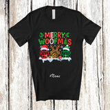 MacnyStore - Personalized Custom Name Merry Woofmas; Amazing Christmas Three Plaid Leopard Dog Paws T-Shirt
