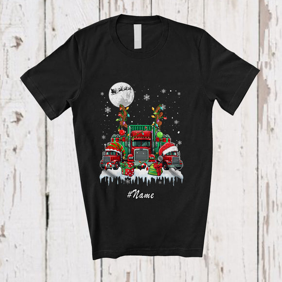 MacnyStore - Personalized Three Reindeer Elf Santa Trucker; Proud Custom Name Christmas Jobs T-Shirt