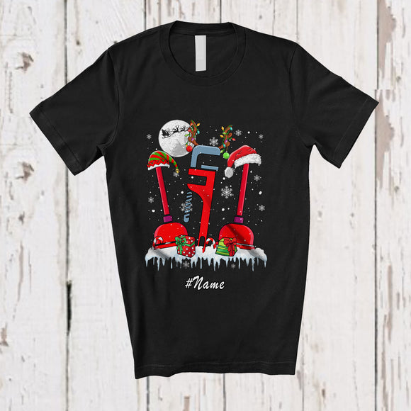 MacnyStore - Personalized Three Reindeer Elf Santa Plumber; Proud Custom Name Christmas Jobs T-Shirt