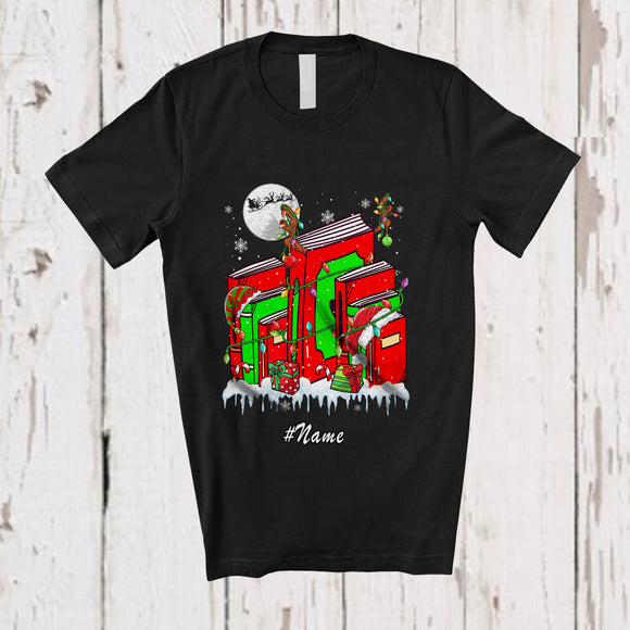 MacnyStore - Personalized Three Reindeer Elf Santa Librarian; Proud Custom Name Christmas Jobs T-Shirt