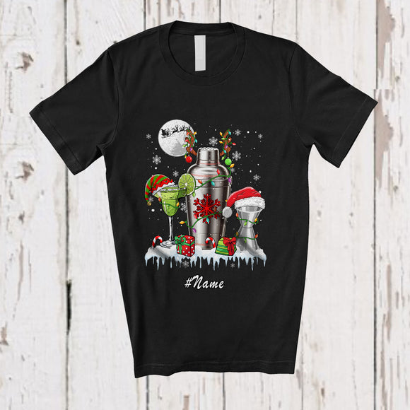 MacnyStore - Personalized Three Reindeer Elf Santa Bartender; Proud Custom Name Christmas Jobs T-Shirt