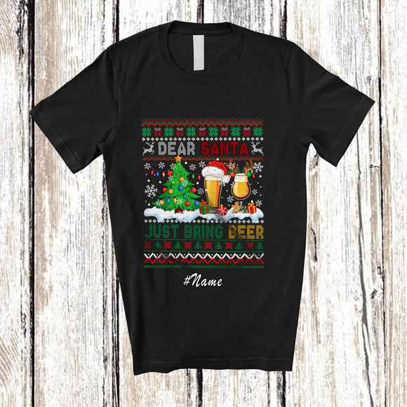 MacnyStore - Personalized Custom Name Santa Just Bring Beer; Cheerful Christmas Sweater Drunker Drinking T-Shirt