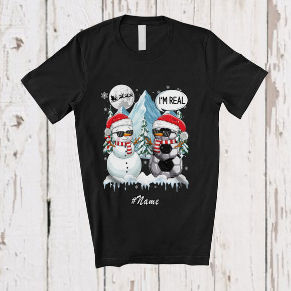 MacnyStore - Personalized Custom Name I'm Real Snowman; Humorous Christmas Soccer Player Sport T-Shirt