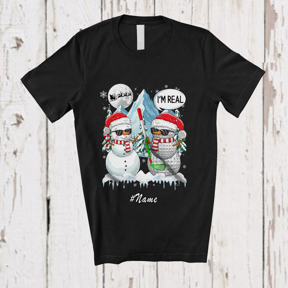 MacnyStore - Personalized Custom Name I'm Real Snowman; Humorous Christmas Golf Player Sport T-Shirt