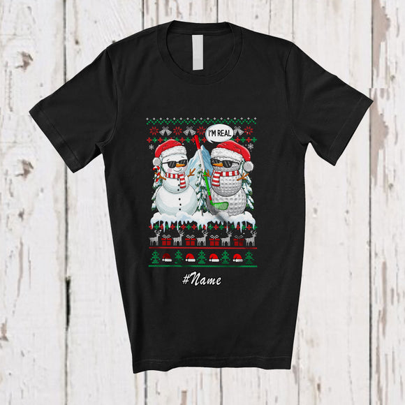 MacnyStore - Personalized Custom Name I'm Real Snowman; Humorous Christmas Sweater Golf Player T-Shirt