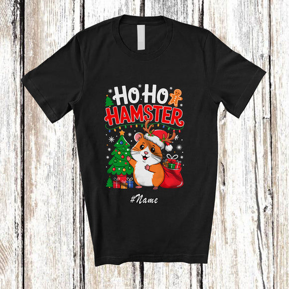 MacnyStore - Personalized Custom Name Ho2 Hamster; Lovely Christmas Lights Tree Hamster Reindeer Group T-Shirt
