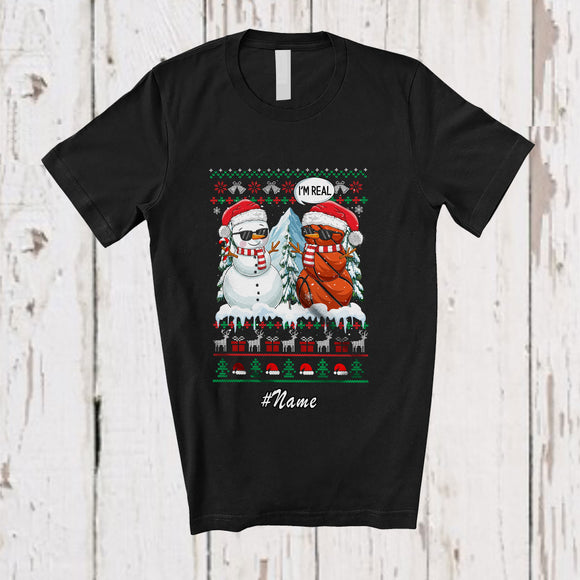 MacnyStore - Personalized Custom Name I'm Real Snowman; Humorous Christmas Sweater Basketball Player T-Shirt