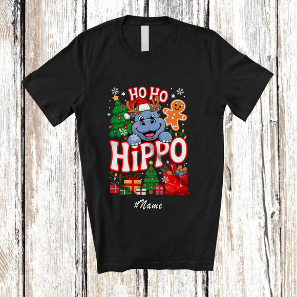 MacnyStore - Personalized Custom Name Ho2 Hippo; Lovely Christmas Lights Tree Hippo Reindeer Group T-Shirt