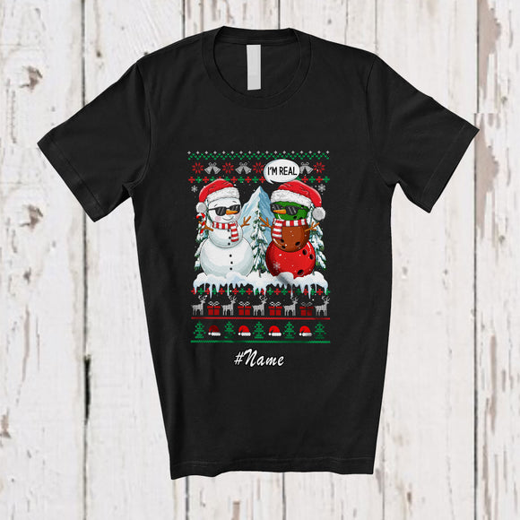 MacnyStore - Personalized Custom Name I'm Real Snowman; Humorous Christmas Sweater Bowling Player T-Shirt