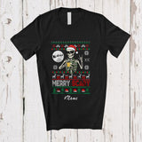 MacnyStore - Personalized Custom Name Merry Scary; Joyful Christmas Sweater Santa Skeleton Drink Coffee T-Shirt
