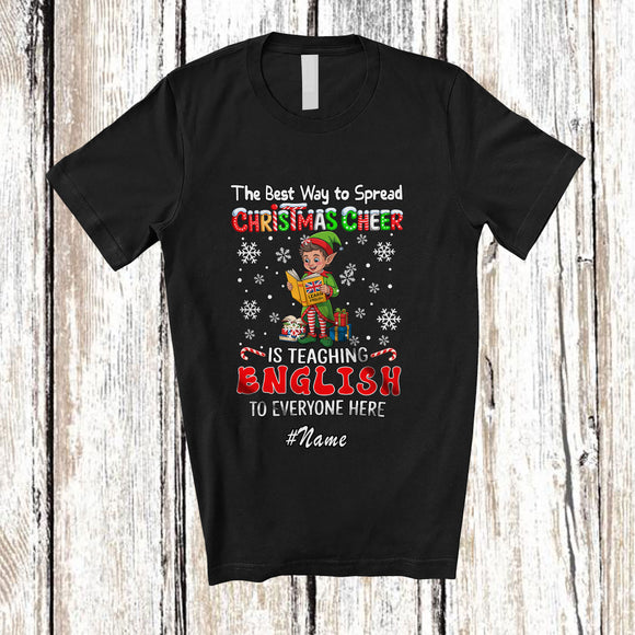 MacnyStore - Personalized Custom Name Way Spread Christmas Cheer Teaching English; Proud Teacher Elf T-Shirt