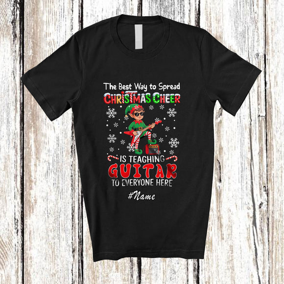 MacnyStore - Personalized Custom Name Way Spread Christmas Cheer Teaching Guitar; Proud Teacher Elf T-Shirt