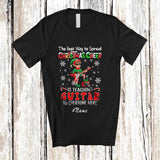 MacnyStore - Personalized Custom Name Way Spread Christmas Cheer Teaching Guitar; Proud Teacher Elf T-Shirt