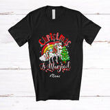 MacnyStore - Personalized Custom Name Christmas Is Magical; Wonderful X-mas Tree Rainbow Unicorn Lover T-Shirt