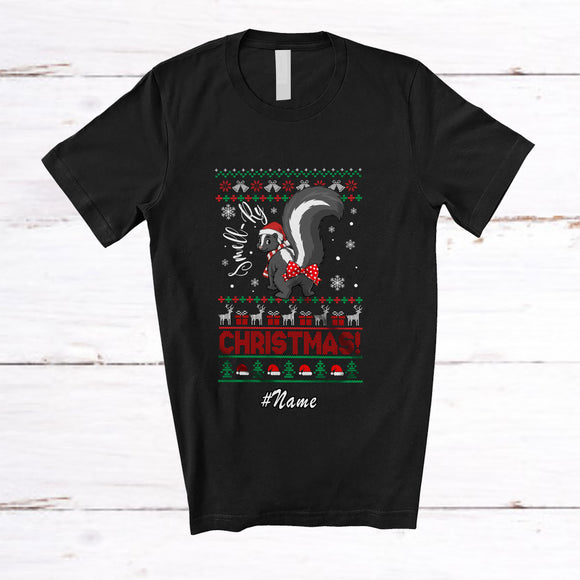 MacnyStore - Personalized Custom Name Smell-ry Christmas; Joyful Christmas Sweater Smell Skunk Santa T-Shirt