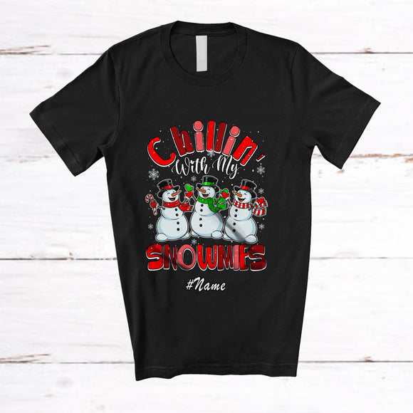 MacnyStore - Personalized Custom Name Chillin' With My Snowmies; Humor Christmas Three Snowman T-Shirt