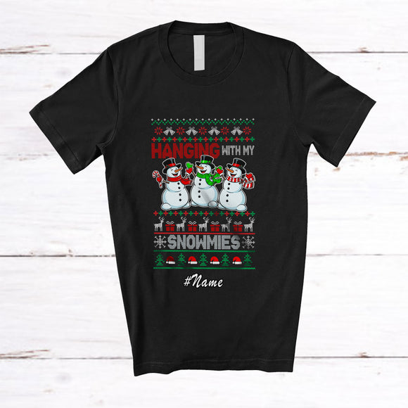 MacnyStore - Personalized Custom Name Hanging With Snowmies; Humor Christmas Sweater Three Snowman T-Shirt