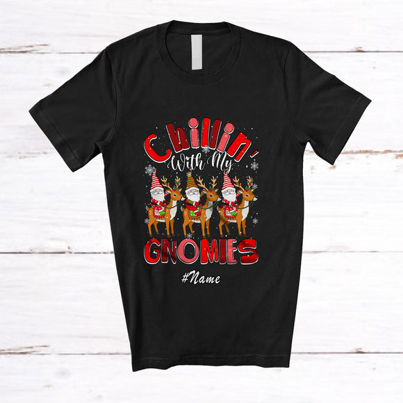 MacnyStore - Personalized Custom Name Chillin' With Gnomies; Lovely Christmas Gnomes On Reindeer T-Shirt
