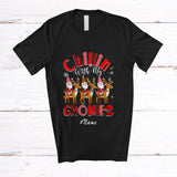MacnyStore - Personalized Custom Name Chillin' With Gnomies; Lovely Christmas Gnomes On Reindeer T-Shirt