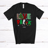 MacnyStore - Personalized LOVE Pre-K; Merry Christmas Tree Plaid; Custom Name Student Teacher T-Shirt