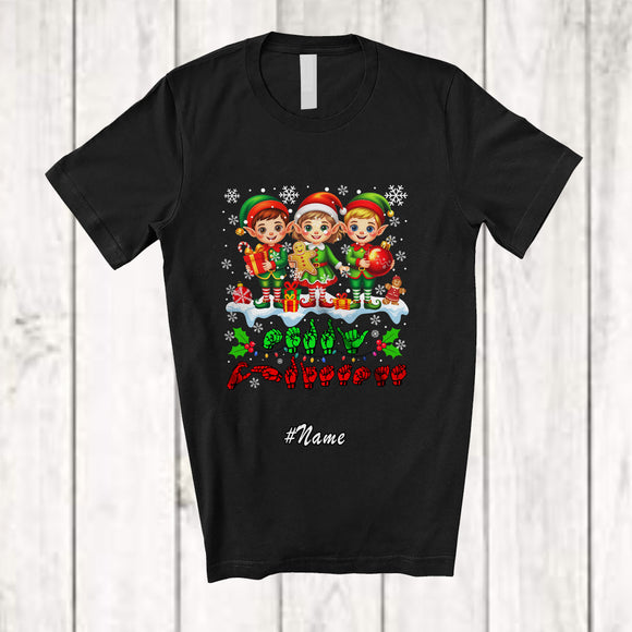 MacnyStore - Personalized Custom Name ASL Sign Language Merry Christmas; Lovely X-mas Snow Elf T-Shirt