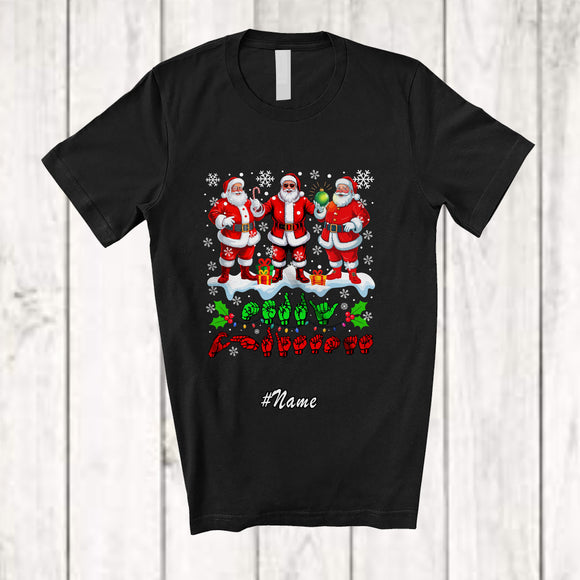 MacnyStore - Personalized Custom Name ASL Sign Language Merry Christmas; Lovely X-mas Snow Santa T-Shirt