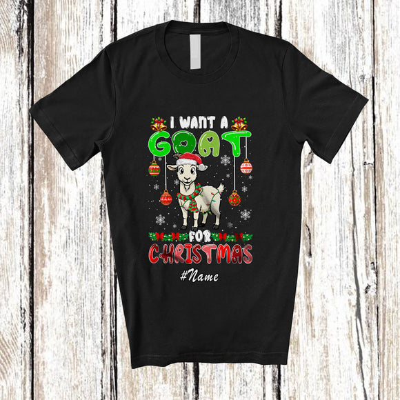 MacnyStore - Personalized Custom Name I Want A Goat For Christmas; Lovely Santa Animal Farmer T-Shirt