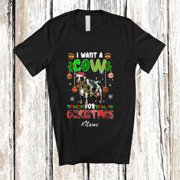 MacnyStore - Personalized Custom Name I Want A Cow For Christmas; Lovely Santa Animal Farmer T-Shirt
