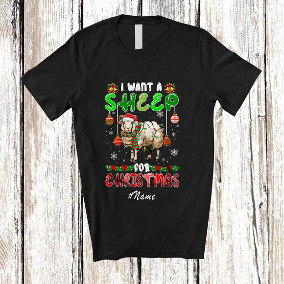MacnyStore - Personalized Custom Name I Want A Sheep For Christmas; Lovely Santa Animal Farmer T-Shirt