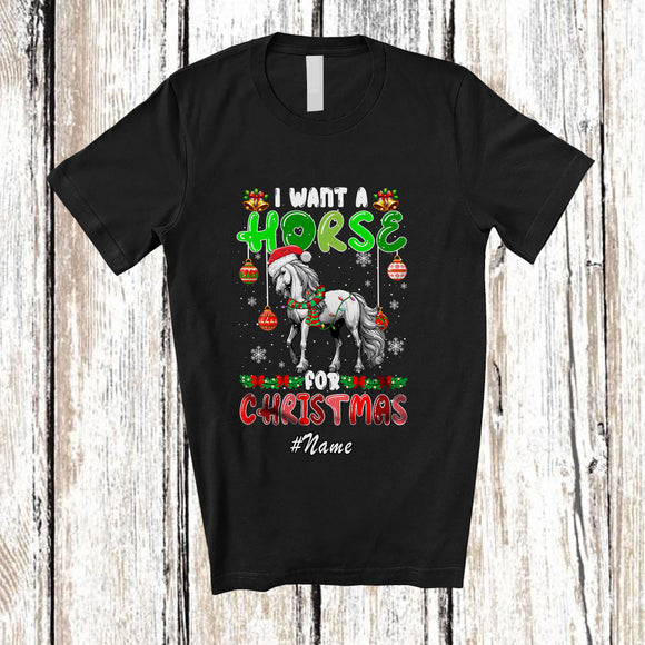 MacnyStore - Personalized Custom Name I Want A Horse For Christmas; Lovely Santa Animal Farmer T-Shirt