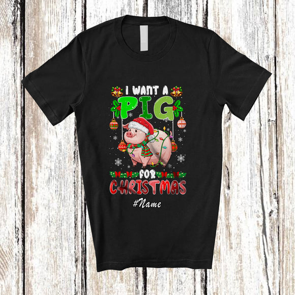 MacnyStore - Personalized Custom Name I Want A Pig For Christmas; Lovely Santa Animal Farmer T-Shirt