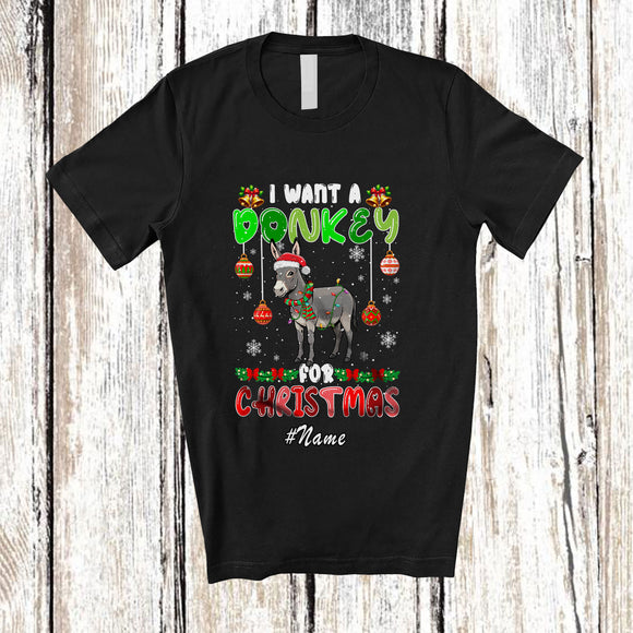 MacnyStore - Personalized Custom Name I Want A Donkey For Christmas; Lovely Santa Animal Farmer T-Shirt