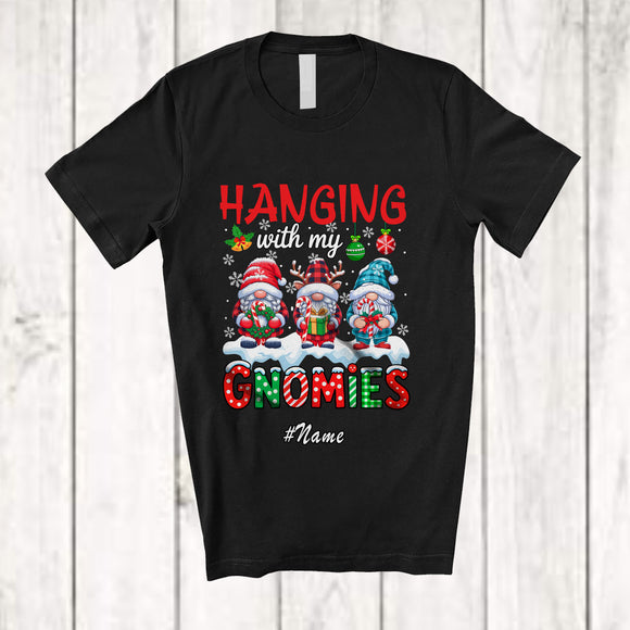 MacnyStore - Personalized Custom Name Hanging With Gnomies; Fantastic Christmas Plaid Three Gnomes T-Shirt